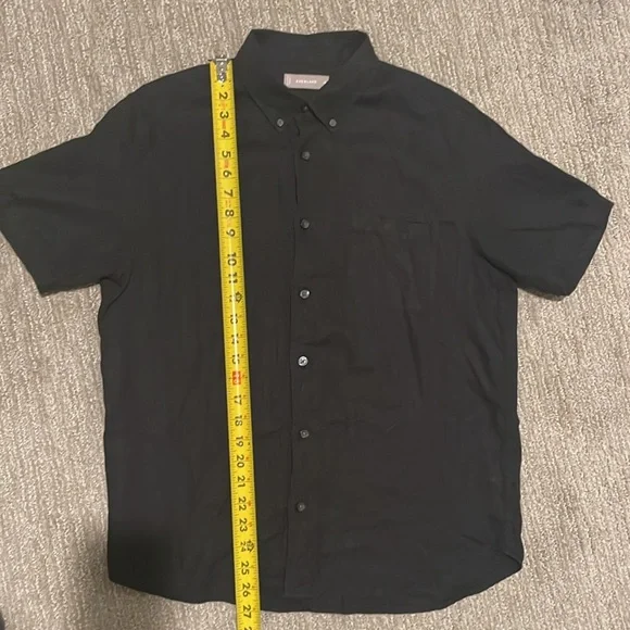 Everlane M classic short sleeve linen button up collar shirt solid black regular - Picture 7 of 8